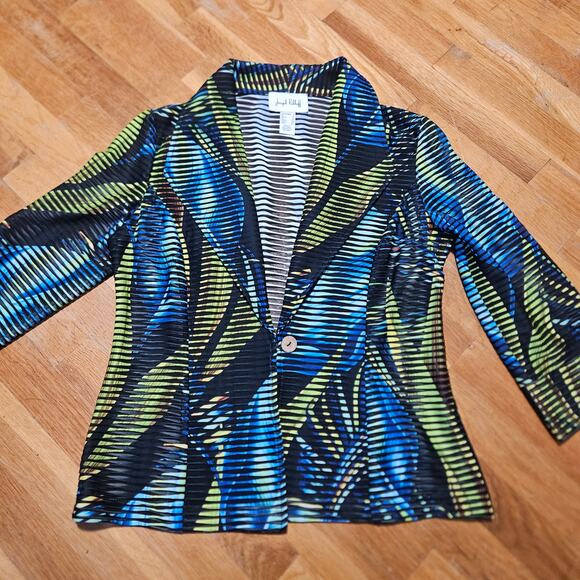 Joseph Ribkoff Blazer Size 8 Tropical Palm Print Sheer Art to Wear Career Jacket - Picture 8 of 15